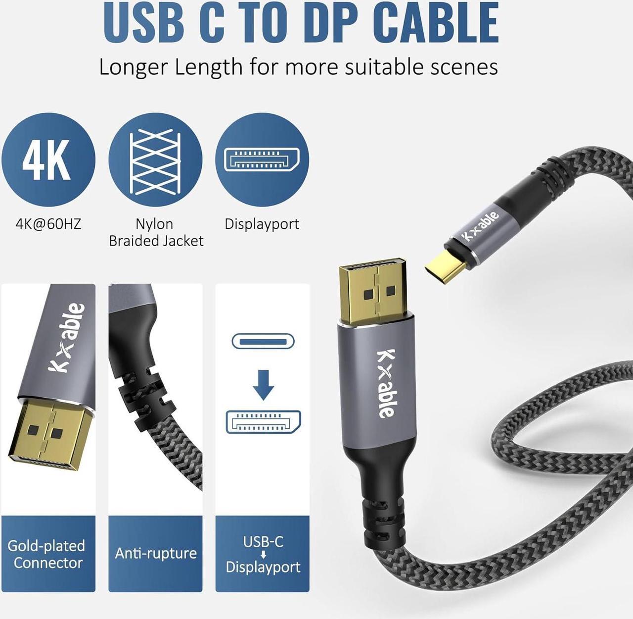 Alt view image 2 of 7 - USB C to DisplayPort Cable 25 Feet, 4K@60Hz, Long Type C to DP 1.2 Braided Cord (Thunderbolt 4/3 Compatible) for MacBook Pro/Air, iPad Pro, iPhone 15 Pro / 15 Pro Max, XPS, Galaxy S22, Surface Book