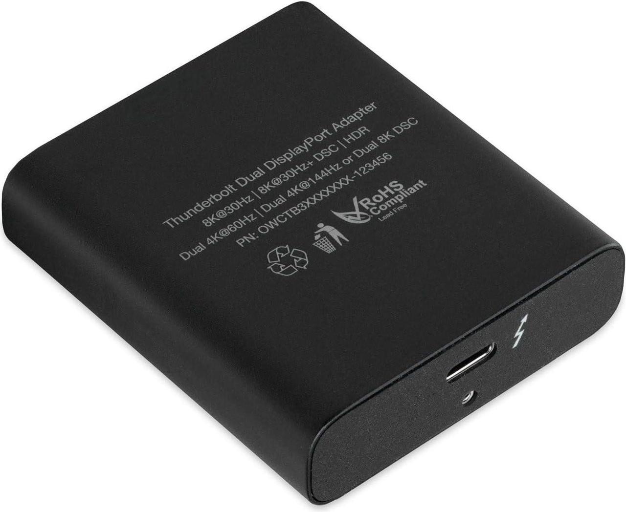 Alt view image 6 of 7 - OWC Thunderbolt Dual Displayport Adapter, Dual displays up to 4K @ 60Hz, Single display up to 8K @ 30Hz, 2 DisplayPort 1.4 ports, Compatible with Mac and PC Thunderbolt (USB-C) devices, cable included
