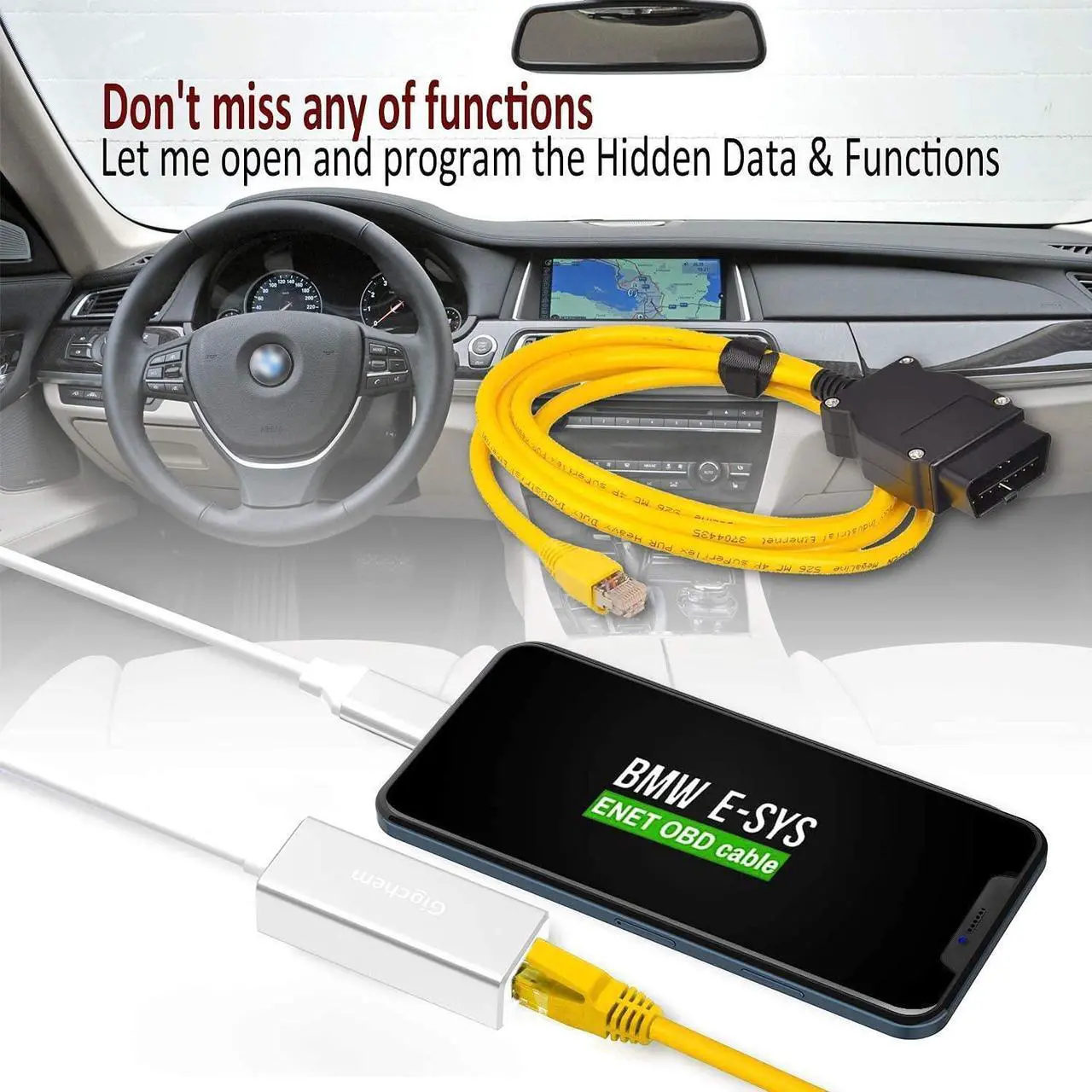 Alt view image 5 of 6 - Lightning to OBD2 2 in 1 Phone to OBD2,ENET Rj45 Cable ethernet Connector Tools to OBD Interface Cable Coding F-Series 10/100Mbps High Speed,Plug and Play[Silver]