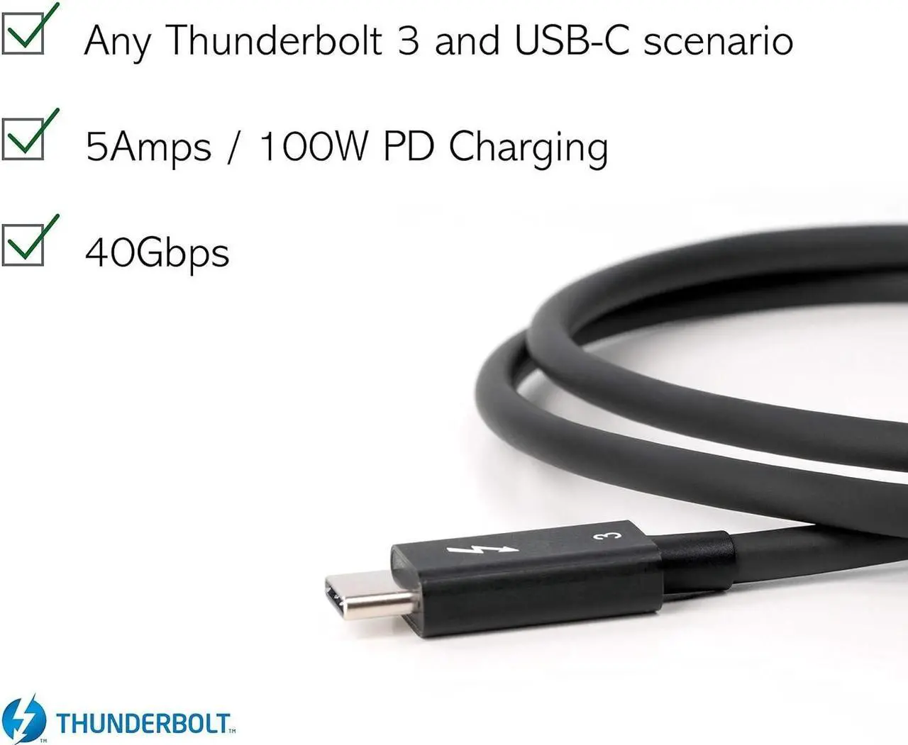 Alt view image 3 of 7 - Plugable Thunderbolt 3 Cable 40Gbps Supports 100W (20V, 5A) Charging, 2.6ft / 0.8m USB C Compatible [Thunderbolt 3 Certified] - Driverless