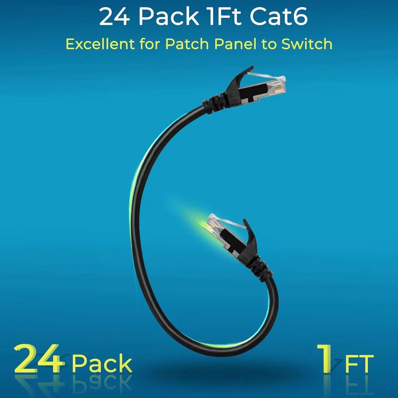 Alt view image 2 of 7 - Patch Cables Cat6 1ft (48 Pack), Ethernet Patch Cable 10G, Cat 6 Patch Cable for Patch Panel to Switch, Flexiable Cat 6 Ethernet Cable with Gold Plated Black