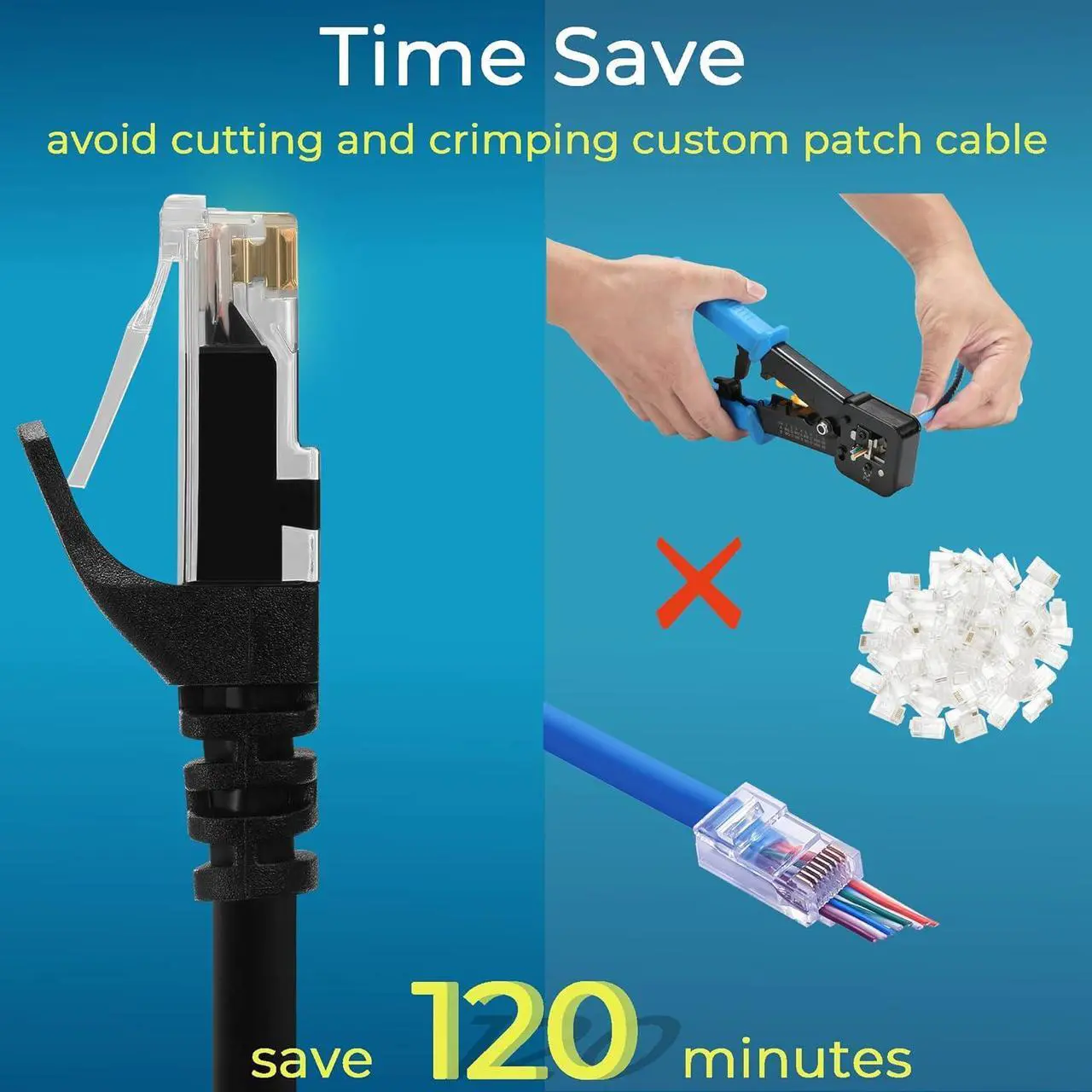 Alt view image 3 of 7 - Patch Cables Cat6 1ft (48 Pack), Ethernet Patch Cable 10G, Cat 6 Patch Cable for Patch Panel to Switch, Flexiable Cat 6 Ethernet Cable with Gold Plated Black