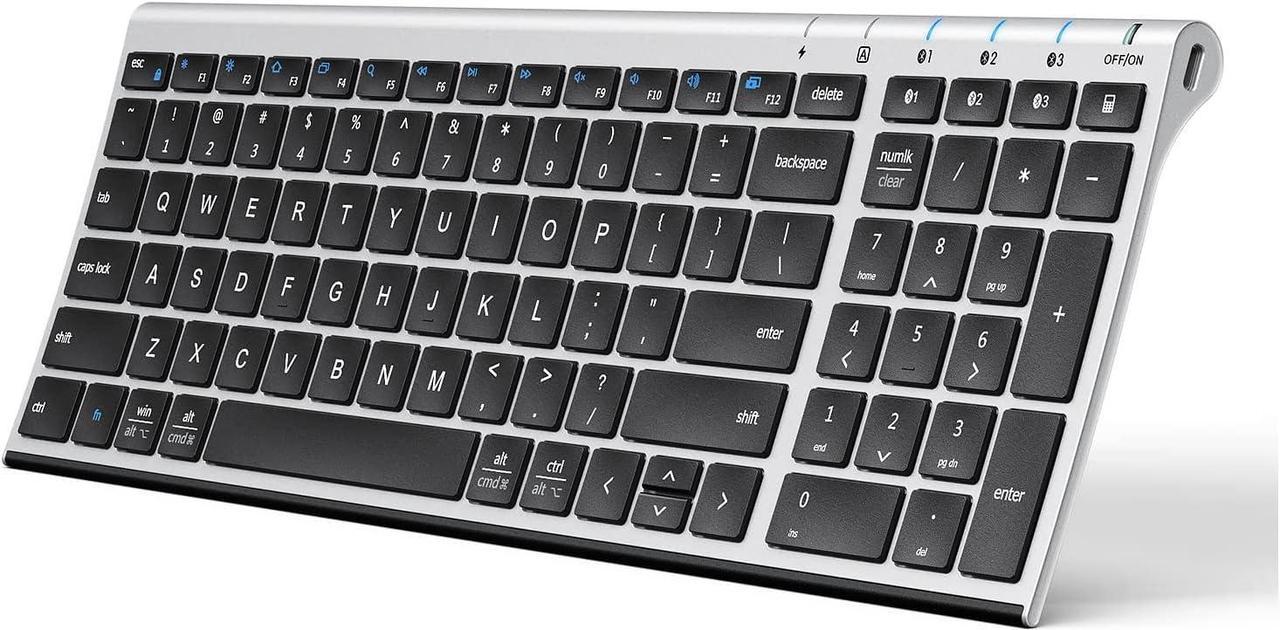 iClever BK10 Bluetooth Keyboard, Multi Device Wireless Keyboard with Number Pad Ergonomic Design Full Size Rechargeable Keyboard for iPad, iPhone, Mac, iOS, Android, Windows