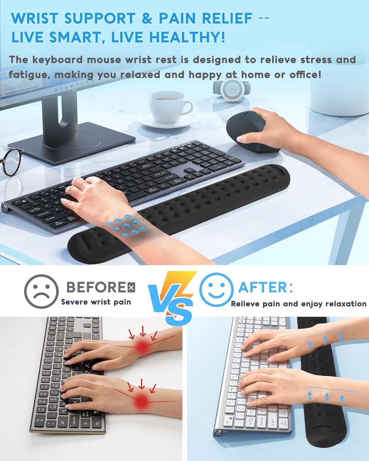 Alt view image 5 of 7 - Keyboard Wrist Rest Wrist Rest for Computer Keyboard Ergonomic Wrist Rest Easy Typing Pain Relief Keyboard Pad Anti-Slip Memory Foam Wrist Support Cushion for Laptop Office Gaming Black