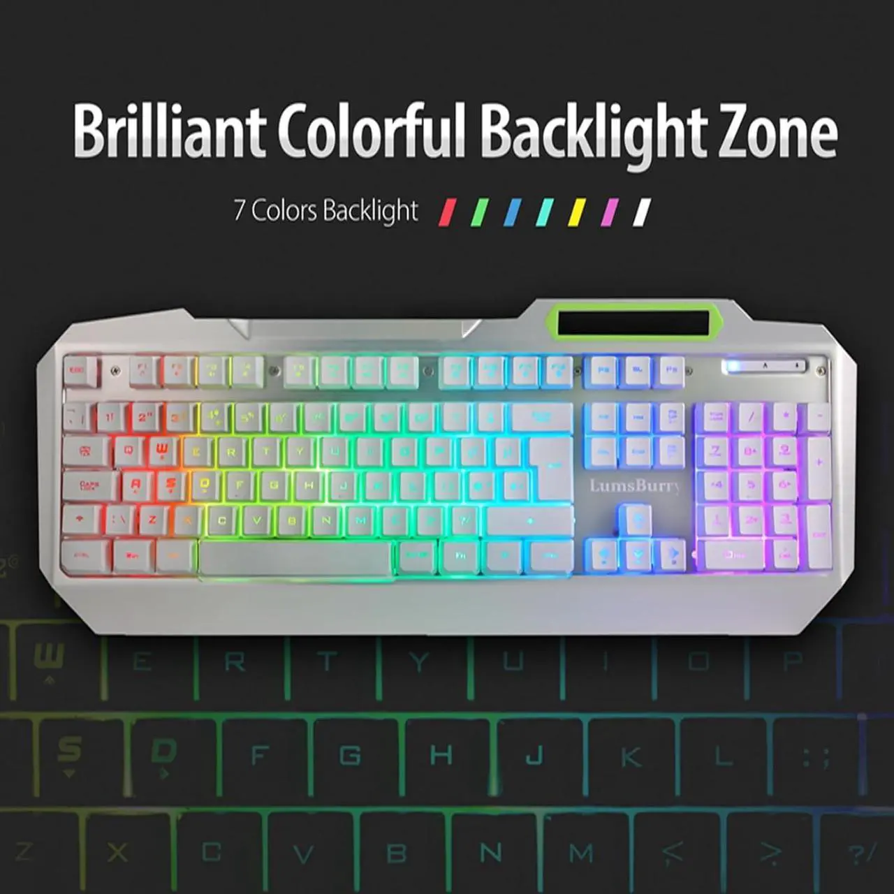 Alt view image 3 of 7 - RGB LED Backlit Gaming Keyboard with Anti-ghosting, Light up Keys Multimedia Control, USB Wired Waterproof Metal Keyboard for PC Games Office (Silver&White)