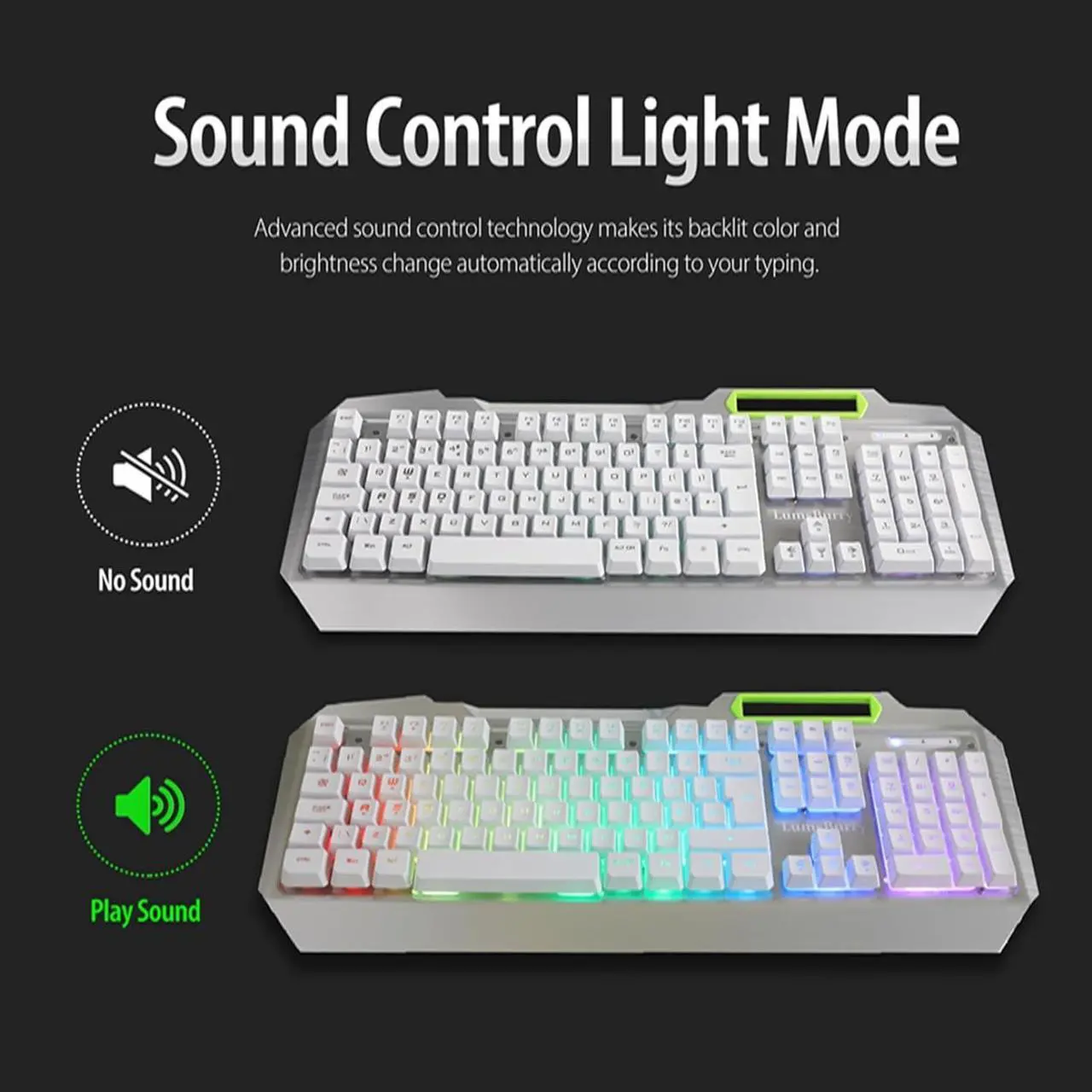Alt view image 6 of 7 - RGB LED Backlit Gaming Keyboard with Anti-ghosting, Light up Keys Multimedia Control, USB Wired Waterproof Metal Keyboard for PC Games Office (Silver&White)