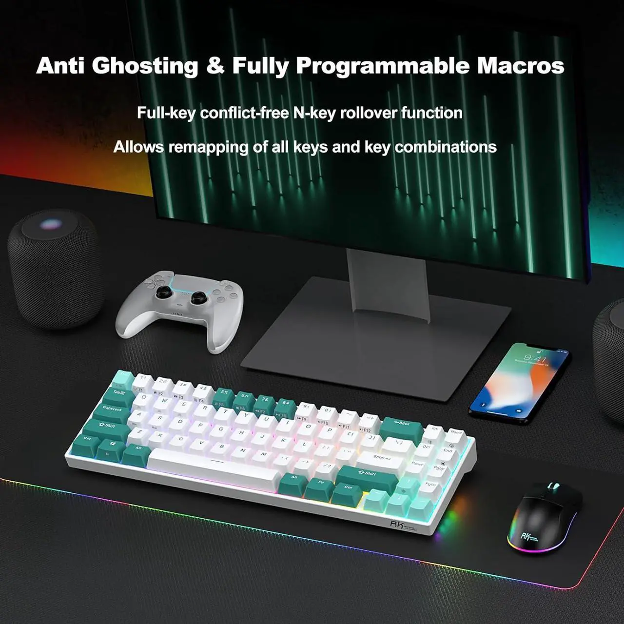 Alt view image 6 of 7 - RK ROYAL KLUDGE RK71 Mechanical Keyboard - 71 Keys 70% Layout Compact Wireless Computer Keyboard, RGB Backlit Gaming Keyboard, BT5.0/USB/2.4G Modes for Windows PC Laptop, Hot Swappable Brown Switch
