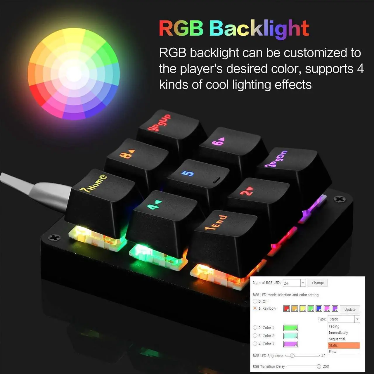 Alt view image 4 of 7 - Koolertron One Handed Macro Mechanical Keyboard, RGB LED Backlit Portable Mini One-Handed Mechanical Gaming Keypad OSU! Keyboard 9 Fully Programmable Keys Blue Switches
