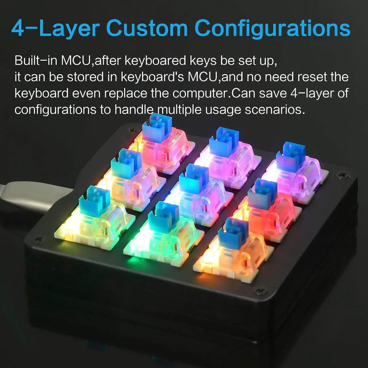 Alt view image 5 of 7 - Koolertron One Handed Macro Mechanical Keyboard, RGB LED Backlit Portable Mini One-Handed Mechanical Gaming Keypad OSU! Keyboard 9 Fully Programmable Keys Blue Switches