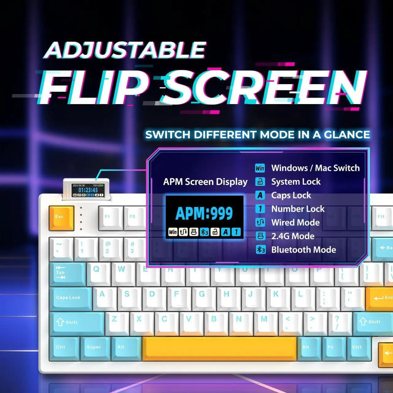 Alt view image 3 of 7 - XS75T 75% Hot Swap Mechanical Keyboard with LCD Screen & Knob, Wireless Triple Mode Gaming Keyboard with 3000 mAh Battery, RGB for Office/Win/Mac (Silver Switch)