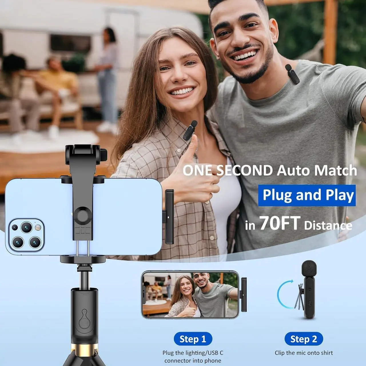 Alt view image 3 of 7 - 2 Pcs Wireless Lavalier Microphone for iPhone iPad Android with Charging Case 7H Clip on Lapel Microphone Wireless for Video Recording Vlogging, YouTube, Interview, 3 Mode Denoise, 70ft