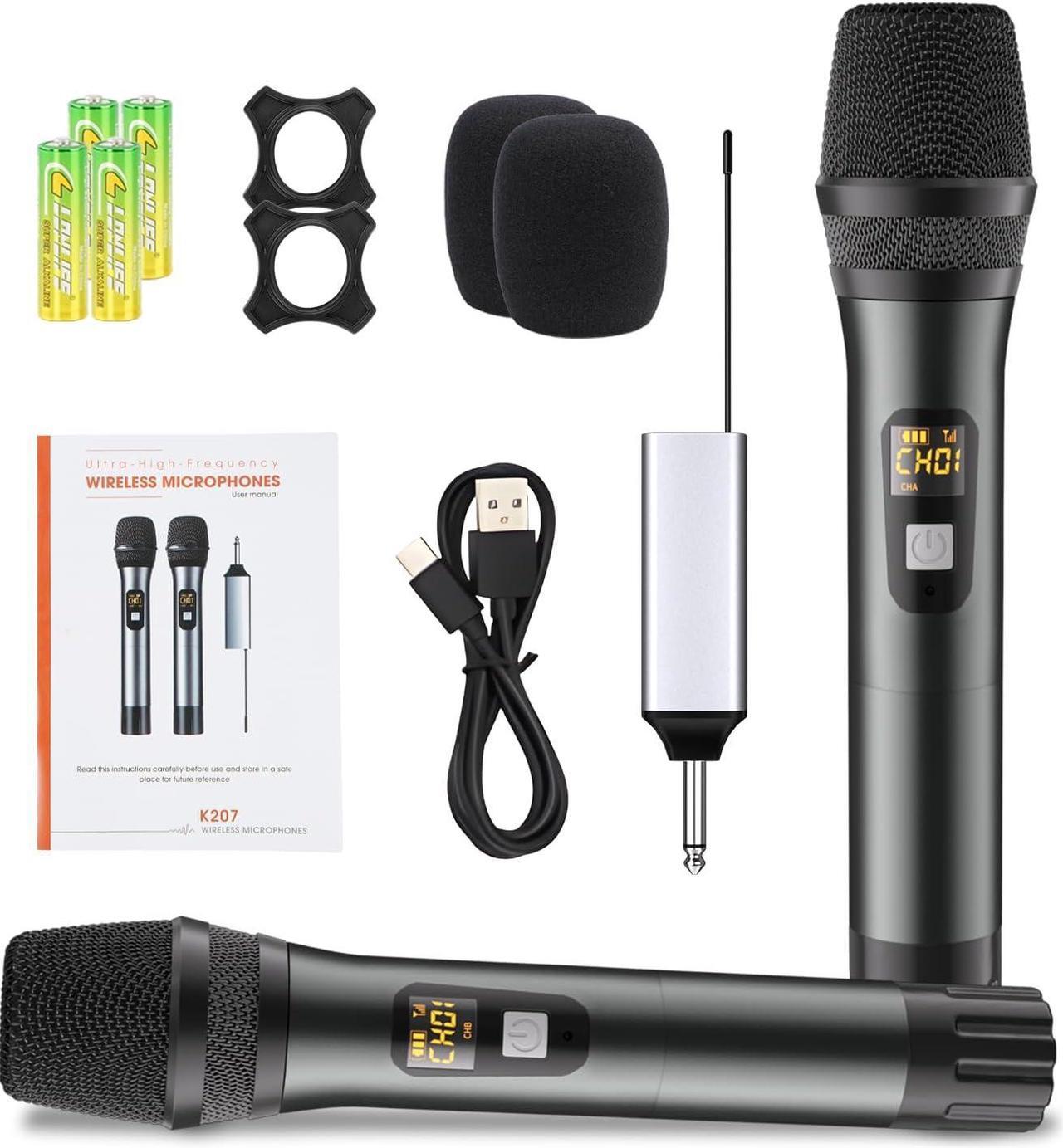 Alt view image 7 of 7 - Wireless Microphone, Handheld UHF Dual Metal Cordless Dynamic Mic System with Rechargeable Receiver,200ft Range,for , Speech, Party, Wedding, Church,Singing Machine-Auto Connect