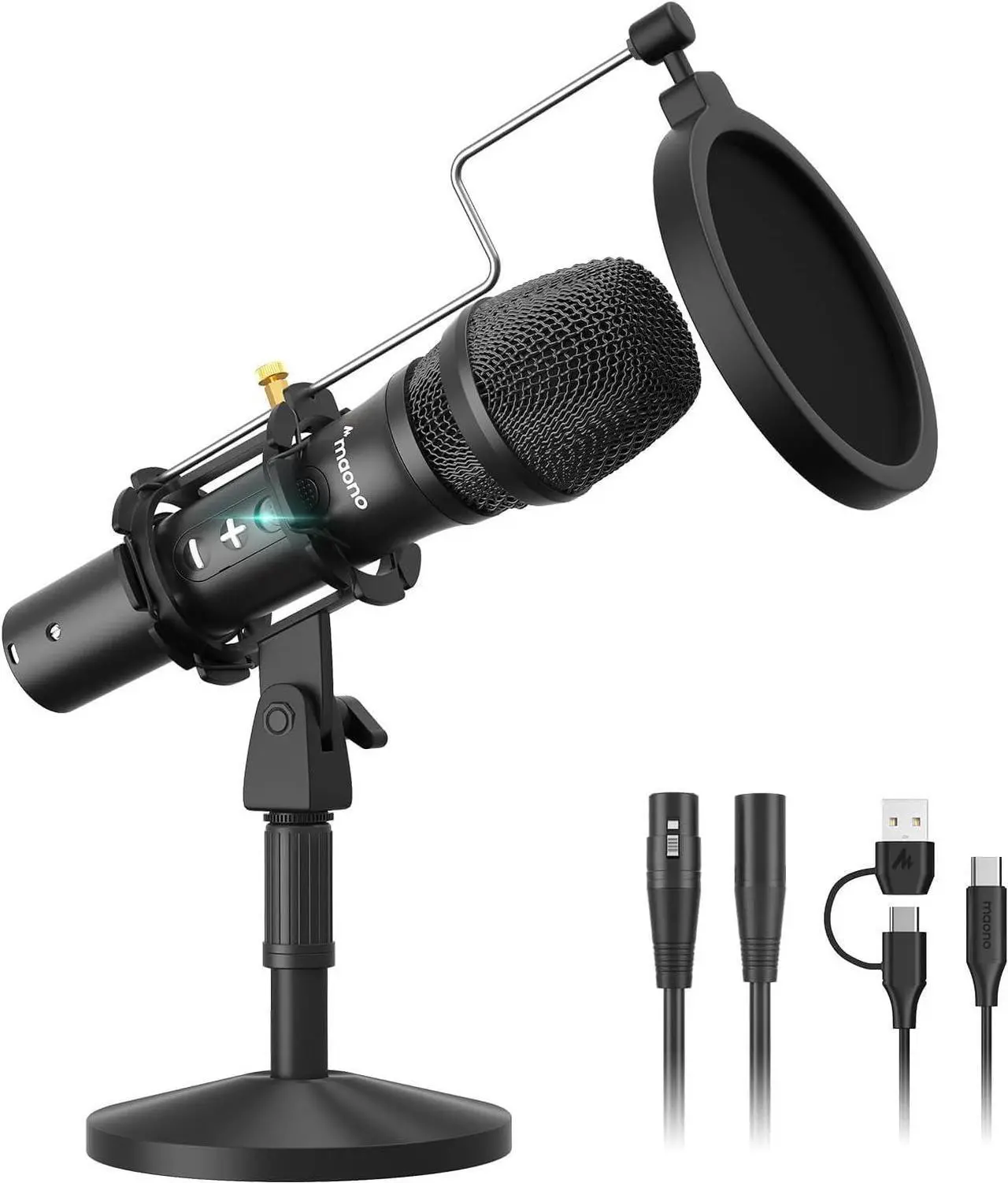Main image of MAONO USB/XLR Podcast Dynamic Microphone, Studio Mic Kit with Volume Control, Shock Mount, Pop Filter, Ideal for Vocal, Instruments Recording, Voice Over, Live Streaming (HD300T)