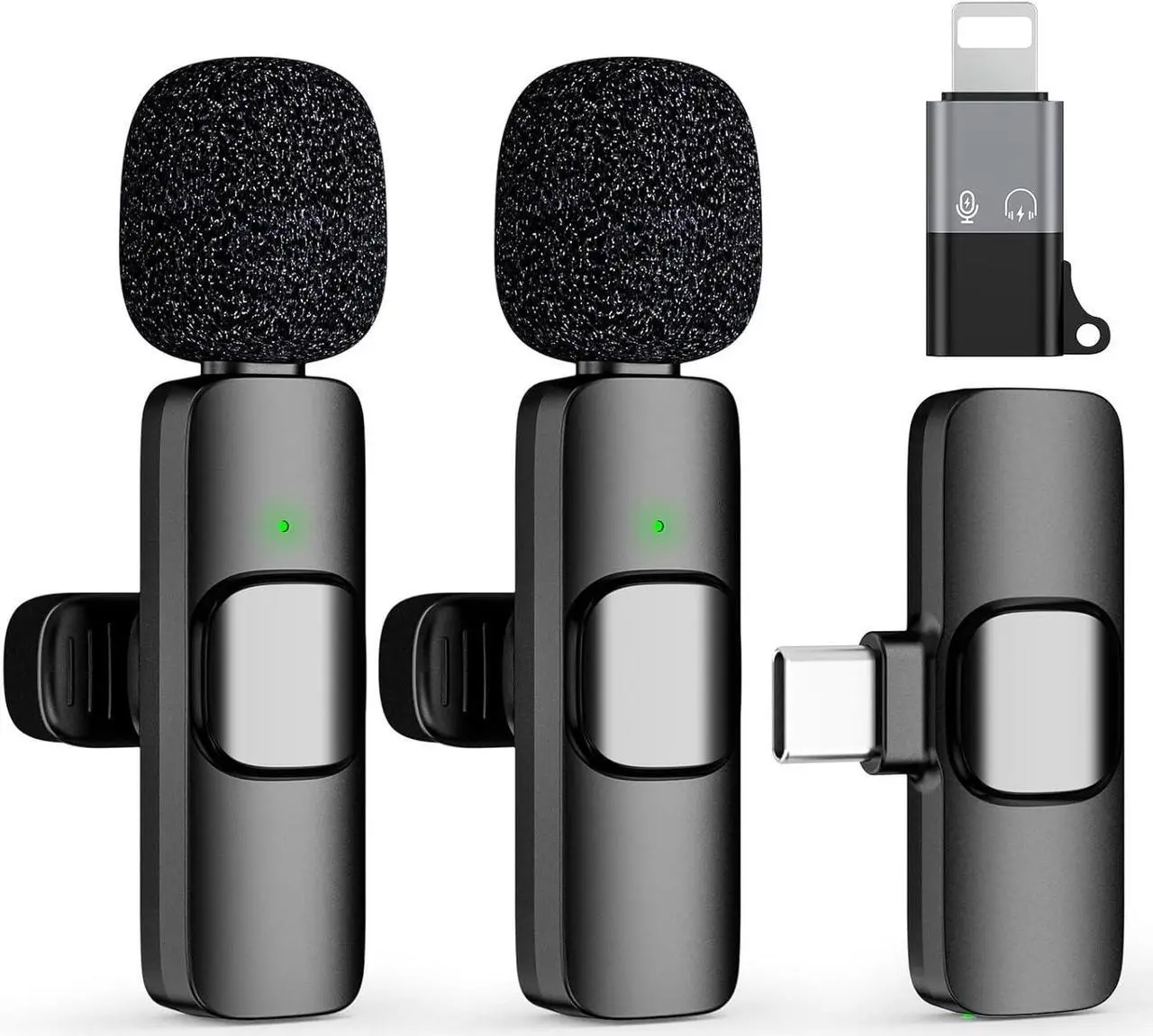 Main image of 2 Pack Type C Mini Wireless Lavalier Microphone for iPhone 15, iOS and Android Devices - Noise Reduction Lapel Mic for Recording, Clip on Mic, Omni Lav Mic for Video Recording, Tiktok, Youtube, Vlog