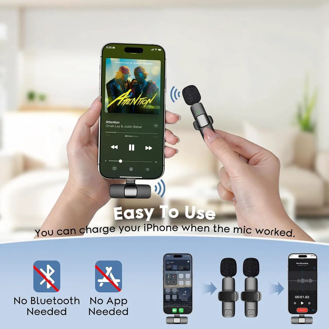 Alt view image 6 of 6 - 2 Pack Type C Mini Wireless Lavalier Microphone for iPhone 15, iOS and Android Devices - Noise Reduction Lapel Mic for Recording, Clip on Mic, Omni Lav Mic for Video Recording, Tiktok, Youtube, Vlog