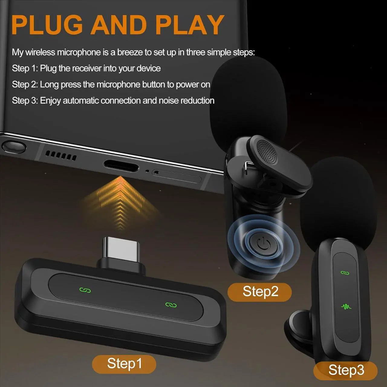 Alt view image 3 of 7 - Wireless Lavalier Microphone for iPhone, iPad, Android - 100FT Transmission, 360° Omnidirectional HD High Sensitivity Mic for Interview, Video Podcast, Vlog, YouTube, TikTok