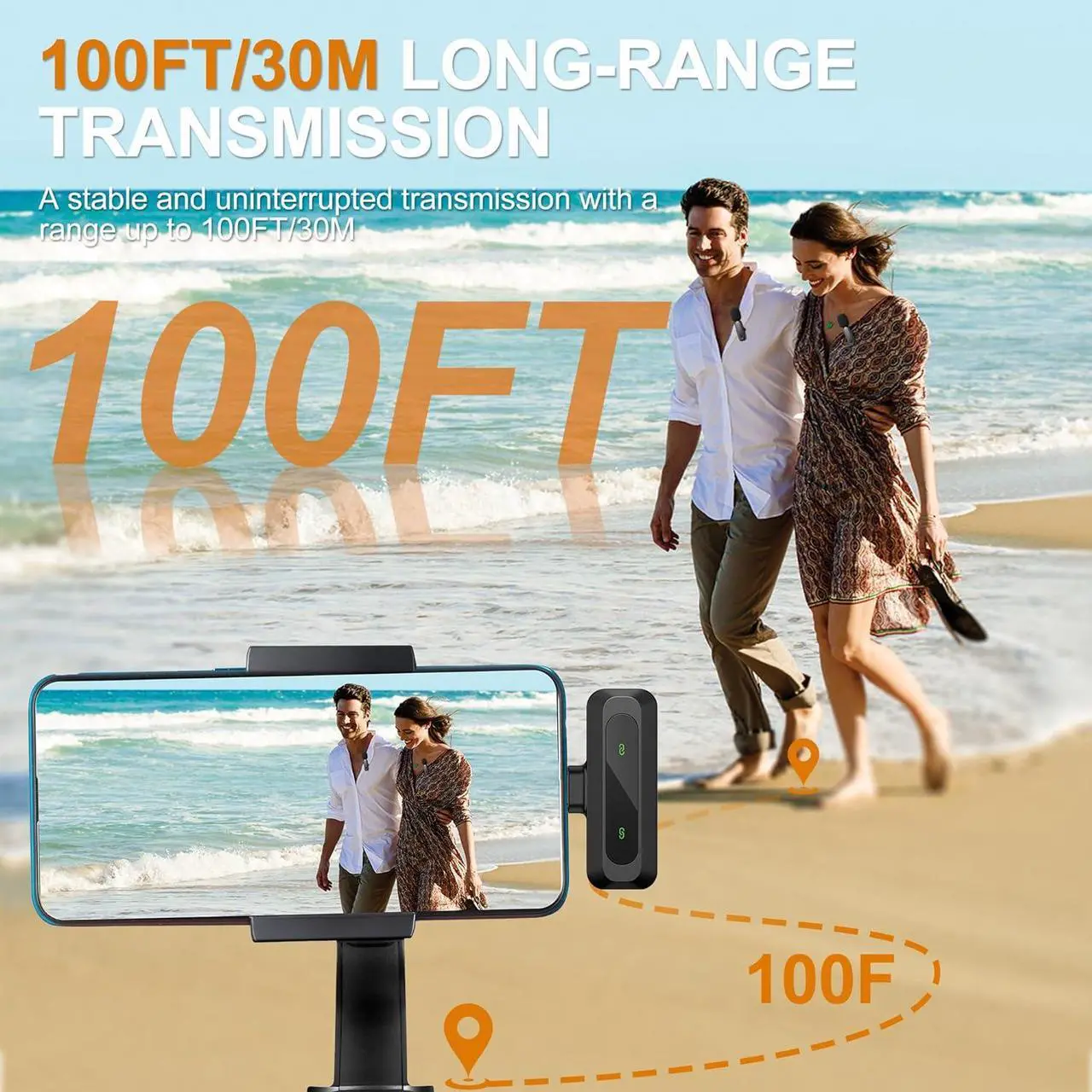 Alt view image 5 of 7 - Wireless Lavalier Microphone for iPhone, iPad, Android - 100FT Transmission, 360° Omnidirectional HD High Sensitivity Mic for Interview, Video Podcast, Vlog, YouTube, TikTok