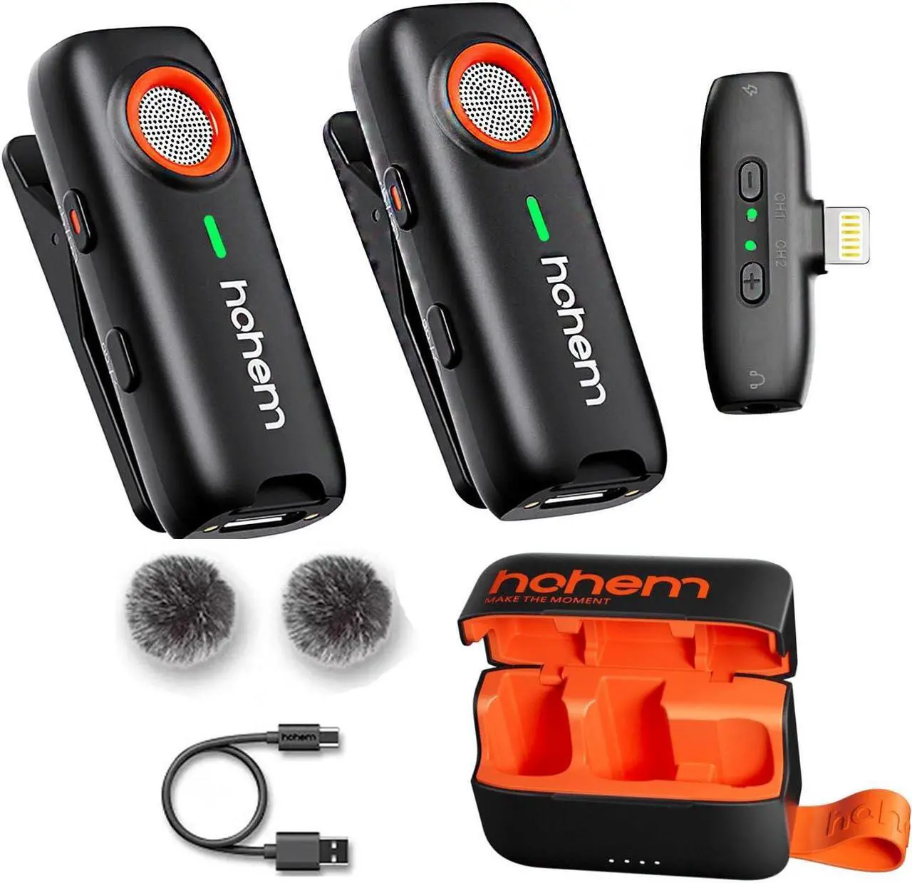 Main image of hohem MIC-01 Wireless Lavalier Lapel Microphone for iPhone iPad, with Noise Cancellation,MFi Certified,Remote Contro,Built-in Storage,20H Battery Life, Wireless Microphone for Live Stream