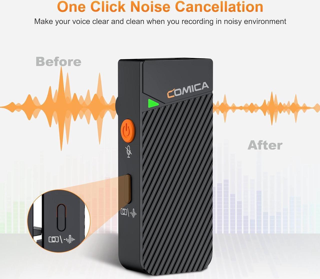 Alt view image 2 of 7 - Vimo C3 Wireless Lavalier Microphone - Noise Cancelling, Mute, Gain Adjust, Wireless Mic for iPhone,DSLR Camera, Smartphone, Camcorder Interviews, Vlogging, and Video Recording (Black)