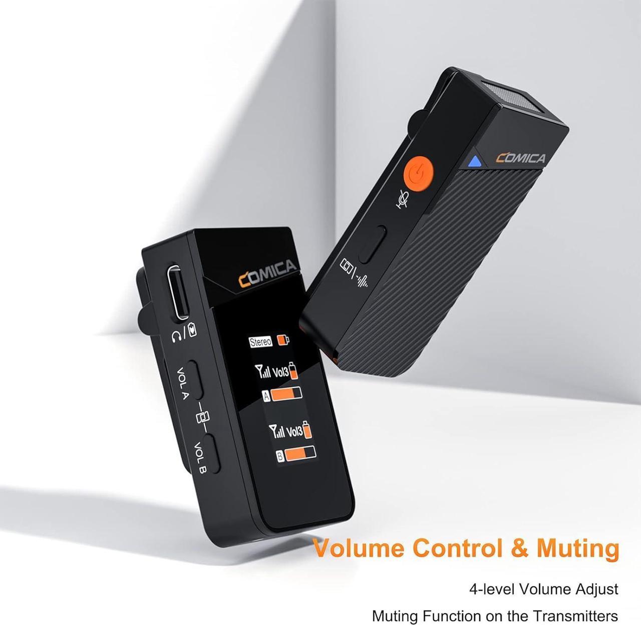 Alt view image 3 of 7 - Vimo C3 Wireless Lavalier Microphone - Noise Cancelling, Mute, Gain Adjust, Wireless Mic for iPhone,DSLR Camera, Smartphone, Camcorder Interviews, Vlogging, and Video Recording (Black)