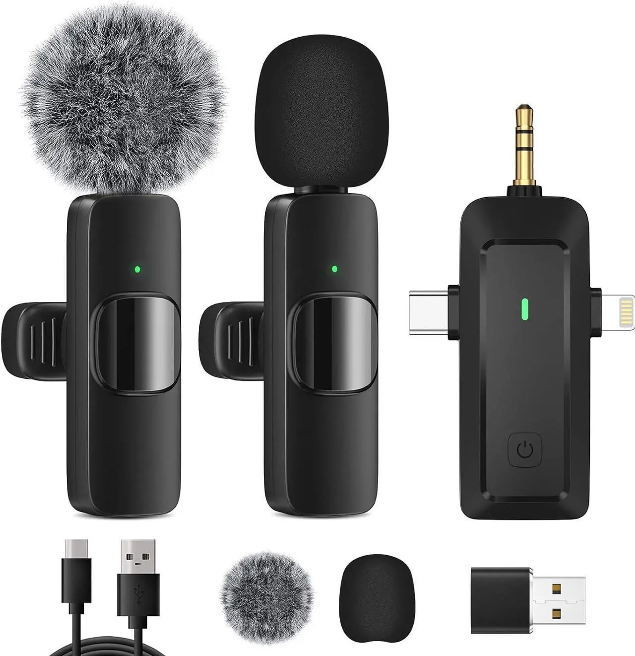 Main image of Wireless Lavalier Microphone for iPhone - Android Phone/Camera/Computer/Laptop, Professional Dual Lapel Mic with USB-C/3.5mm/USB Plug for Video Recording, Vlog, YouTube, TikTok