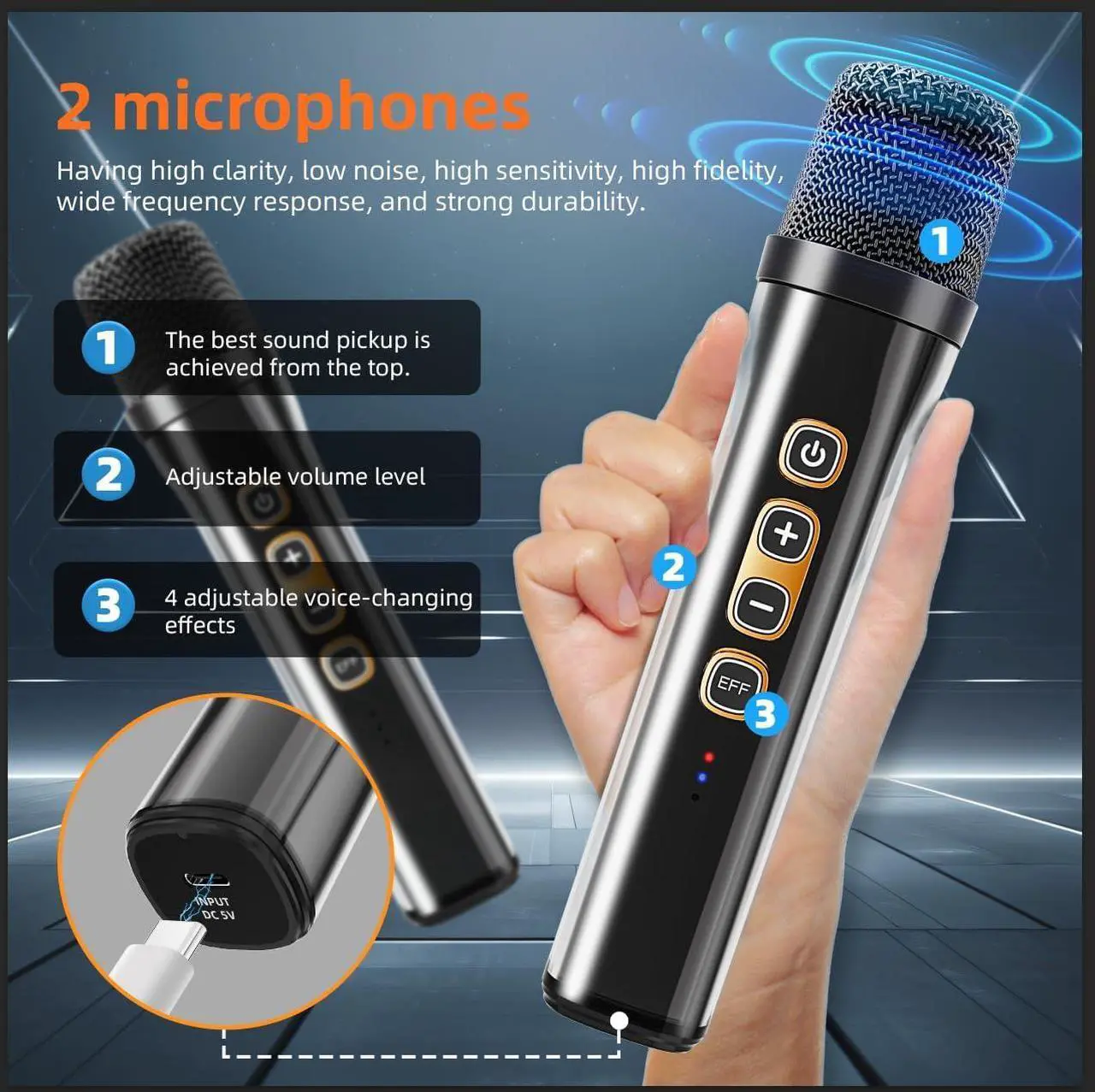 Alt view image 3 of 7 - Machine with 2 Wireless Microphone Speakers, a Portable Bluetooth PA System for Adults and Children, Suitable for Home Gatherings, Birthday Parties, and Singing Practice.