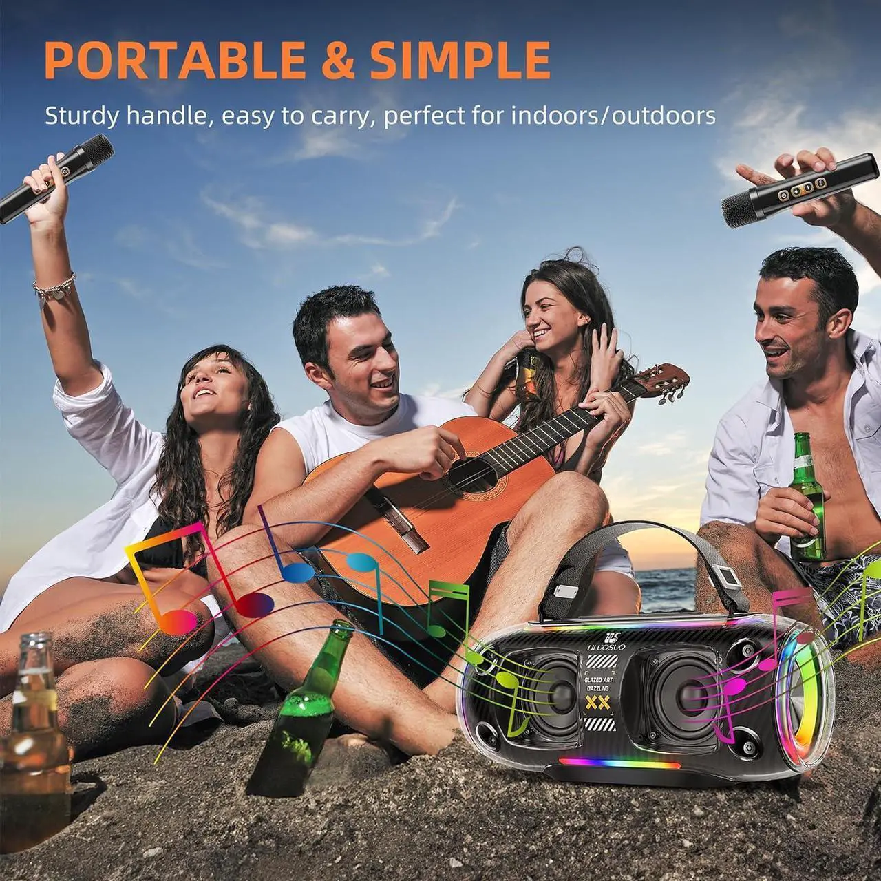 Alt view image 4 of 7 - Machine with 2 Wireless Microphone Speakers, a Portable Bluetooth PA System for Adults and Children, Suitable for Home Gatherings, Birthday Parties, and Singing Practice.