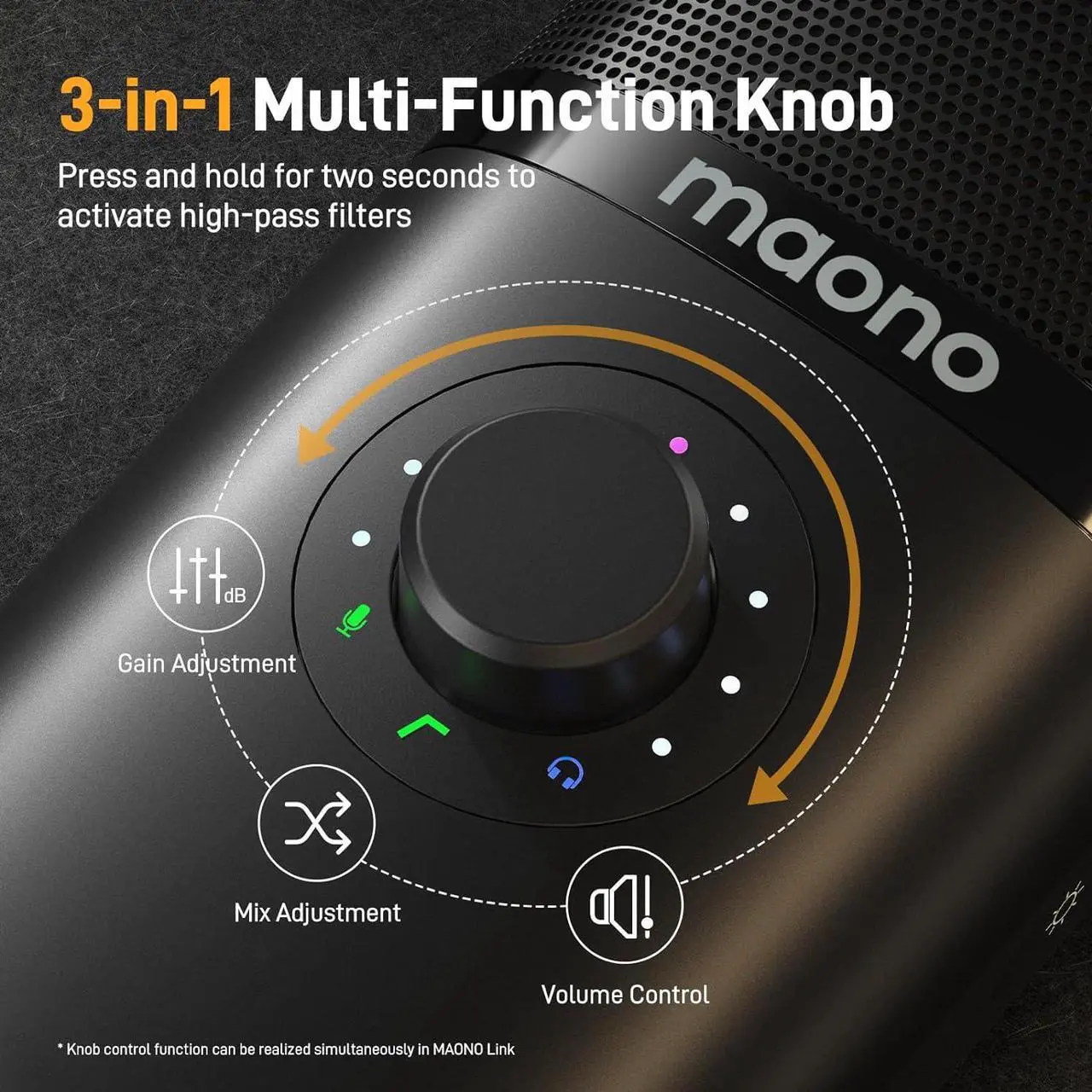 Alt view image 4 of 7 - MAONO USB Condenser Microphone-Studio Mic with Shock Mount, Boom Arm, Software, Mute, Gain Knob, Volume Control for Streaming, Recording, Singing, Podcasting, Content Creation, Audiobooks-PM450S