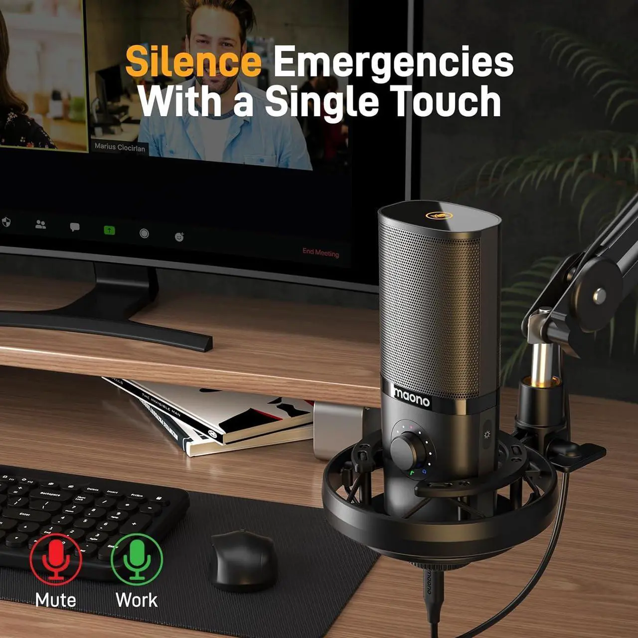 Alt view image 5 of 7 - MAONO USB Condenser Microphone-Studio Mic with Shock Mount, Boom Arm, Software, Mute, Gain Knob, Volume Control for Streaming, Recording, Singing, Podcasting, Content Creation, Audiobooks-PM450S