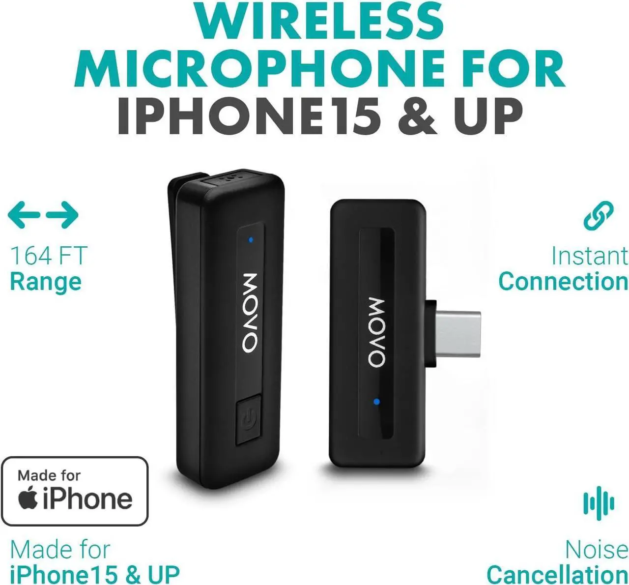 Alt view image 2 of 7 - Movo Wireless Mini USB-C Wireless Microphone for iPhone 15 - iPhone 15 Microphone Compatible with iPhone 15 Pro Max - 10HR Battery Life, 164ft Range