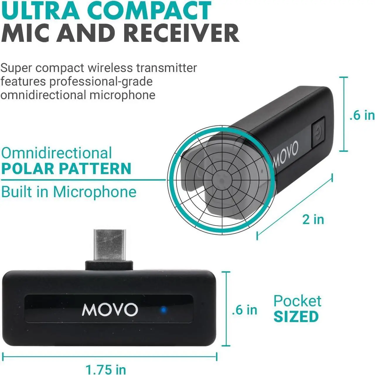 Alt view image 4 of 7 - Movo Wireless Mini USB-C Wireless Microphone for iPhone 15 - iPhone 15 Microphone Compatible with iPhone 15 Pro Max - 10HR Battery Life, 164ft Range