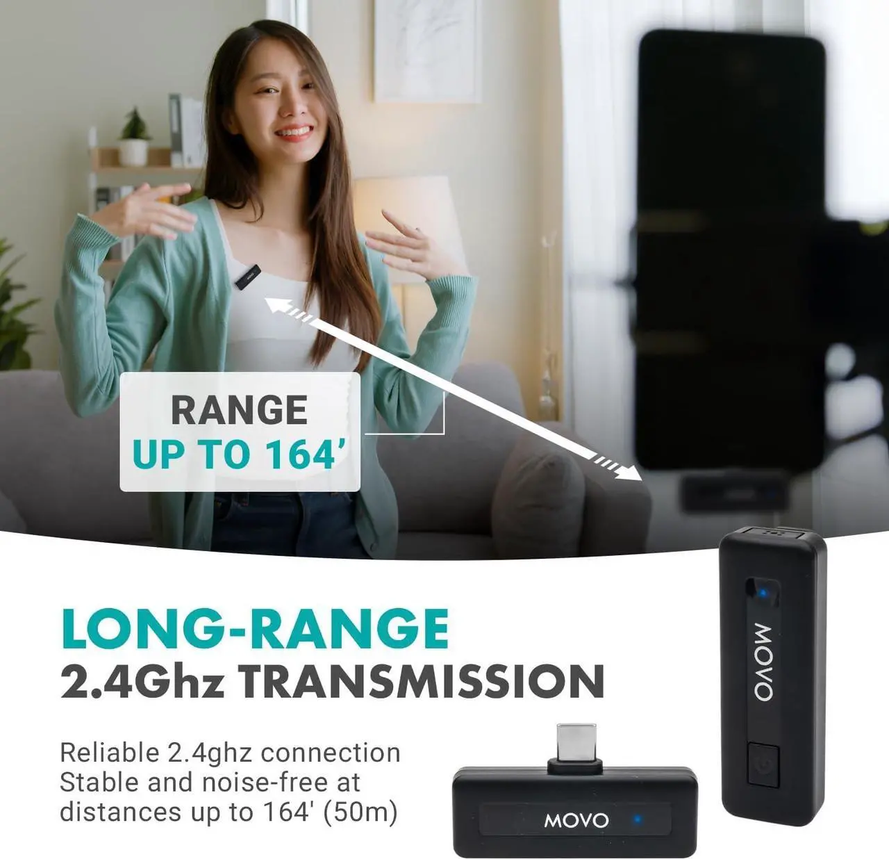 Alt view image 7 of 7 - Movo Wireless Mini USB-C Wireless Microphone for iPhone 15 - iPhone 15 Microphone Compatible with iPhone 15 Pro Max - 10HR Battery Life, 164ft Range