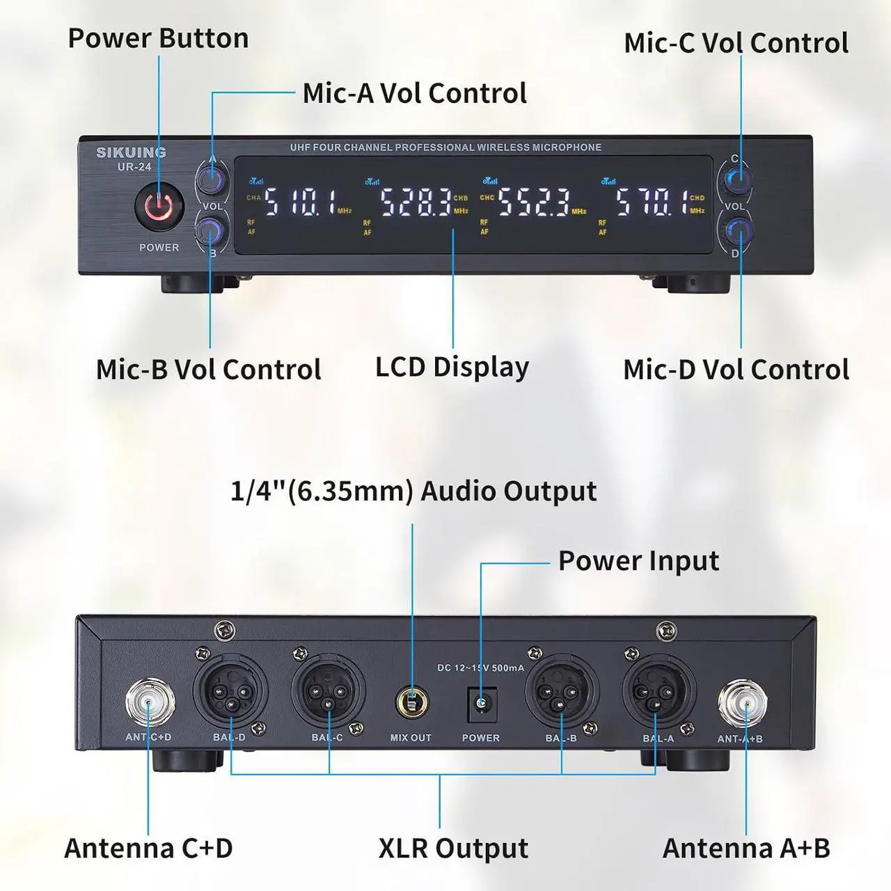 Alt view image 2 of 7 - 4 Channel UHF Wireless Microphone System with Lavalier Headset Mics, 4x50 Adjustable Frequencies, Ideal for  Meeting Church, 300ft Range (4 Bodypack)
