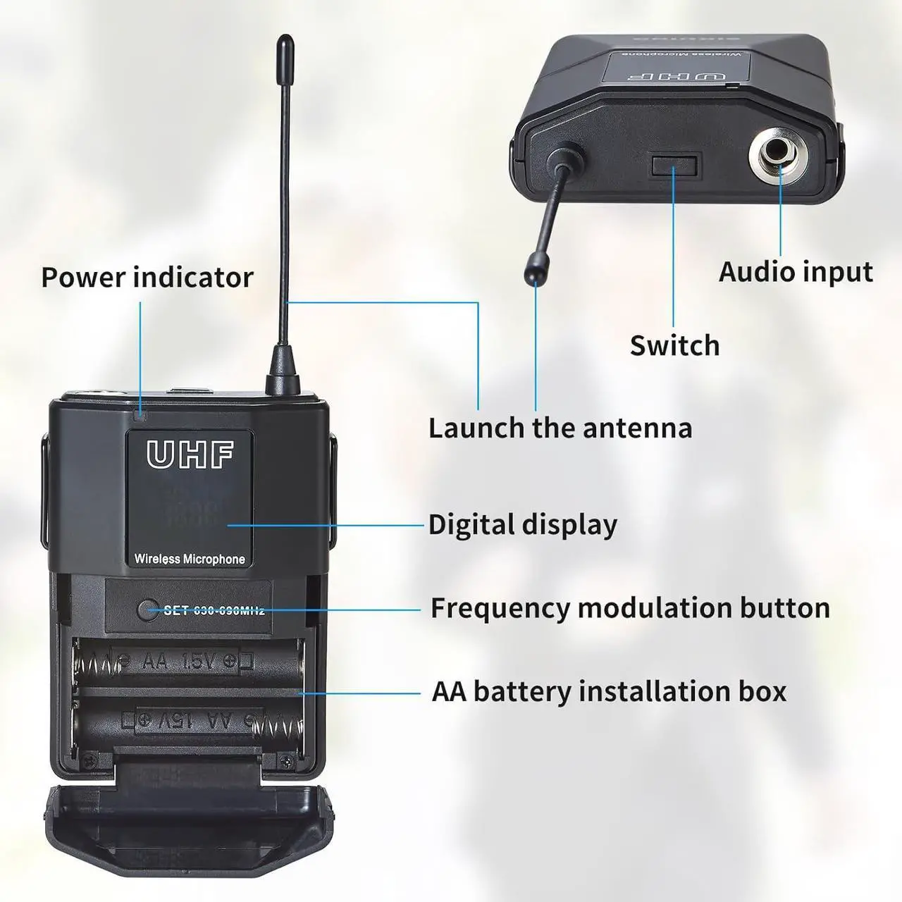 Alt view image 4 of 7 - 4 Channel UHF Wireless Microphone System with Lavalier Headset Mics, 4x50 Adjustable Frequencies, Ideal for  Meeting Church, 300ft Range (4 Bodypack)