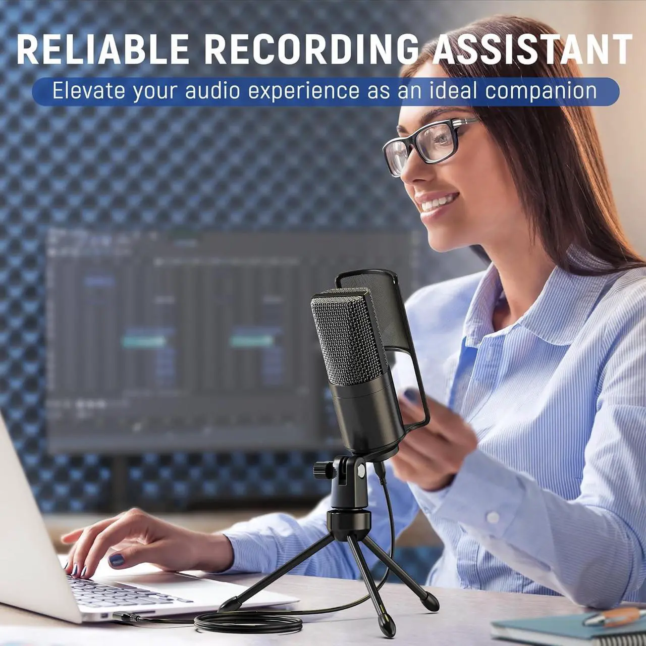 Alt view image 7 of 7 - Podcast Recording Microphone, PC USB Condenser Microphone for Streaming Vocal Music, Computer Desktop Microphone with Mute Button for Windows/Mac OS-K669PRO1