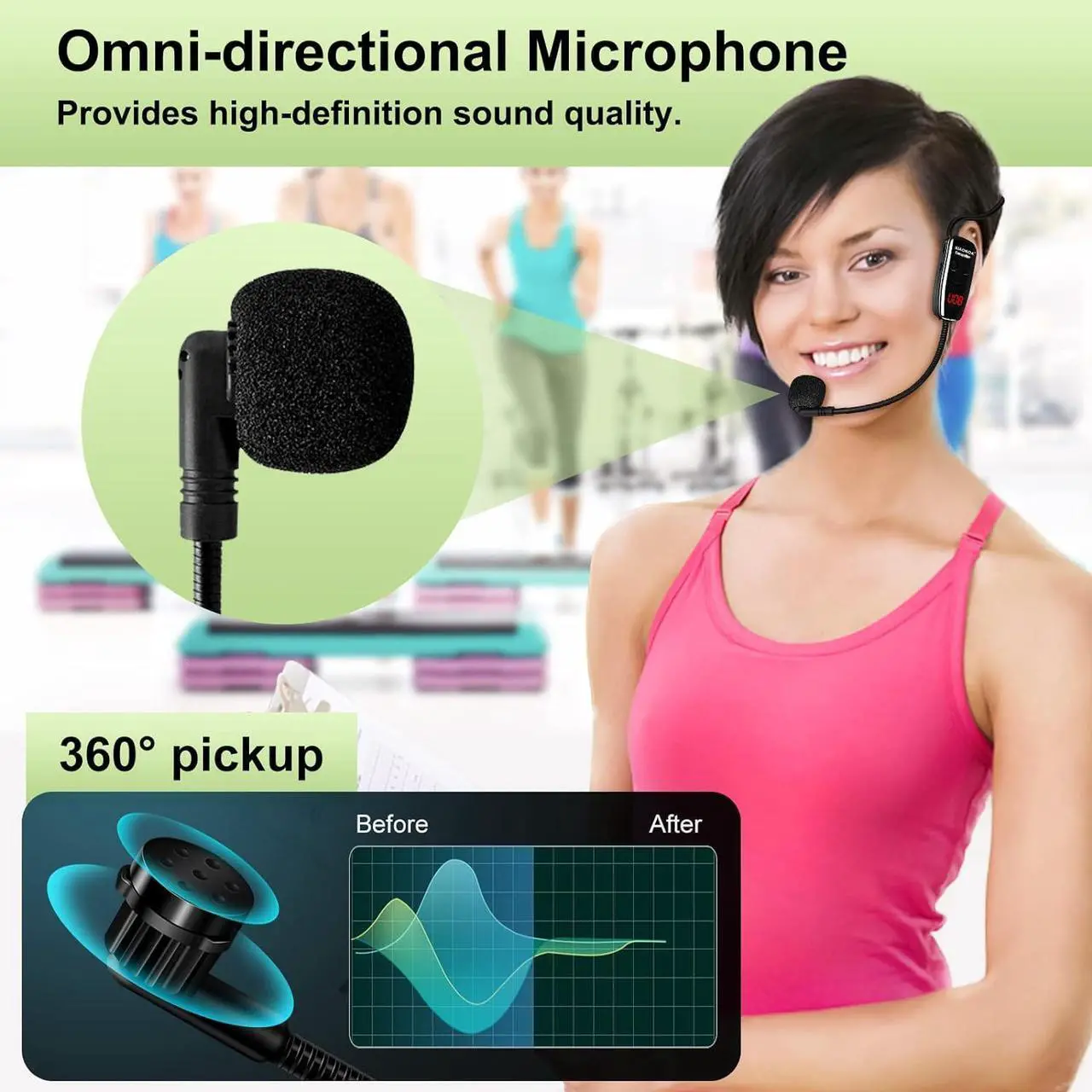 Alt view image 4 of 7 - Wireless Microphone Headset,UHF Dual Headset Microphone System,165FT Range Transmission for Voice Amplifier,PA System,Fitness.Church,Yoga Class