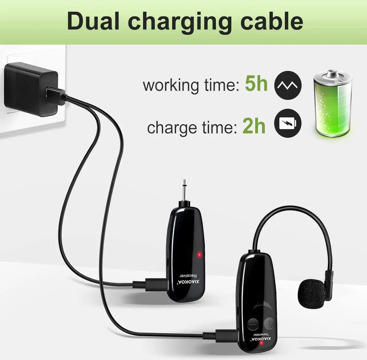 Alt view image 6 of 7 - Wireless Microphone Headset,UHF Dual Headset Microphone System,165FT Range Transmission for Voice Amplifier,PA System,Fitness.Church,Yoga Class