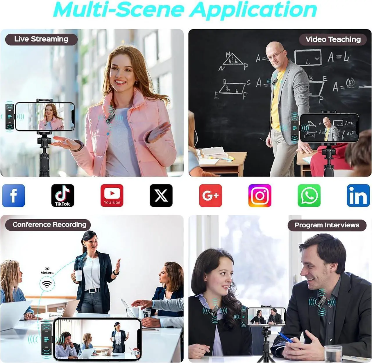 Alt view image 7 of 7 - Wireless Lavalier Microphone for iPhone/iPad,2 Pack Clip on Lapel Mini Mic with Noise Cancellation for Video Recording,Interview,Vlog,Live Streaming