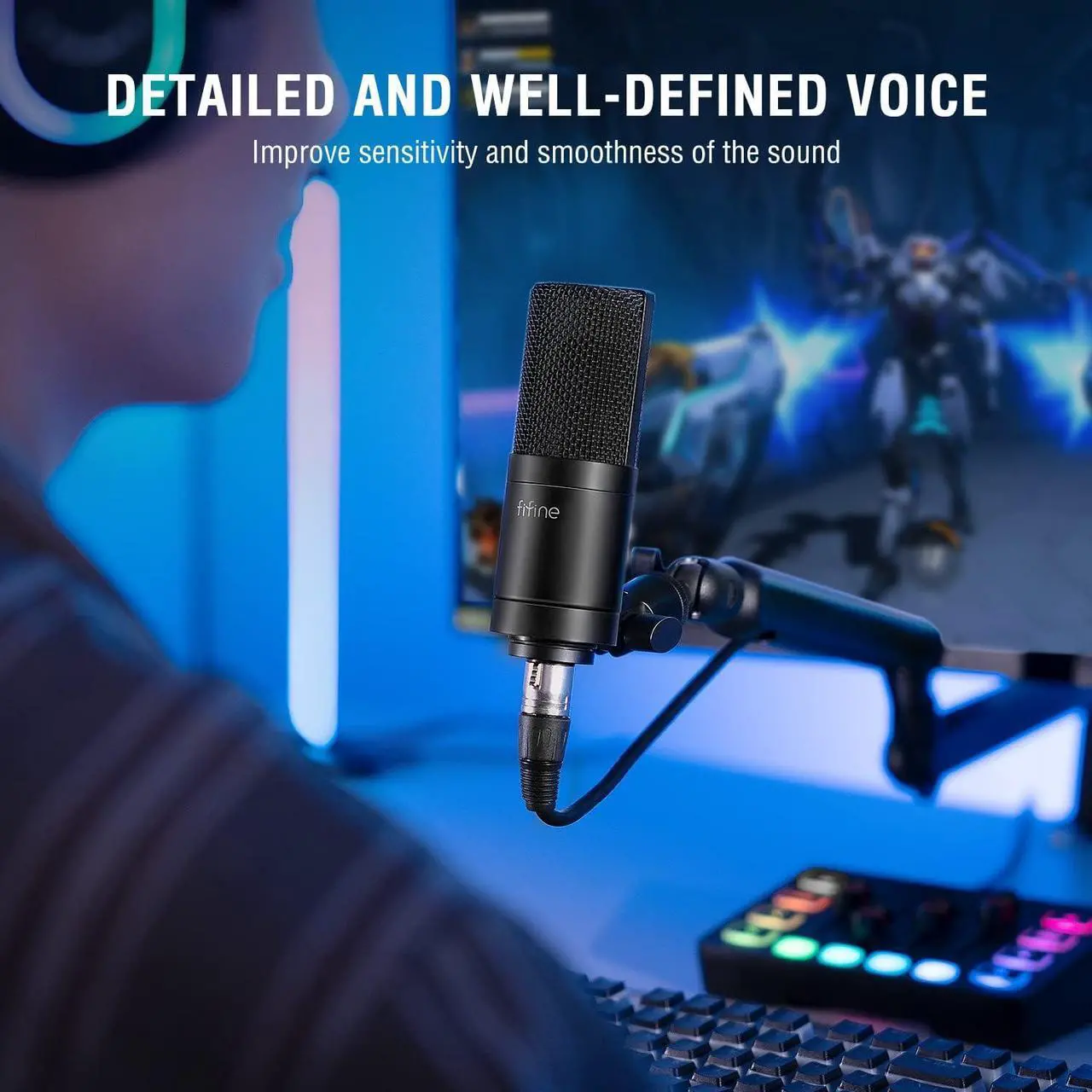 Alt view image 4 of 7 - XLR Microphone, Condenser Podcast Mic for Recording, Vocal, Voice-Over Streaming, Podcast, Singing, Cardioid Studio Microphone, Metal Material, Black-K669C