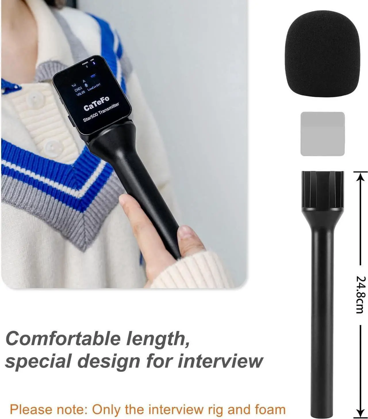 Alt view image 2 of 7 - Microphone Interview Handle Interview GO Handheld Adapter with Foam for RODE Wireless GO DJI Mic Lark Max and Other Wireless Transmitter with Cold Shoe StarRig-S