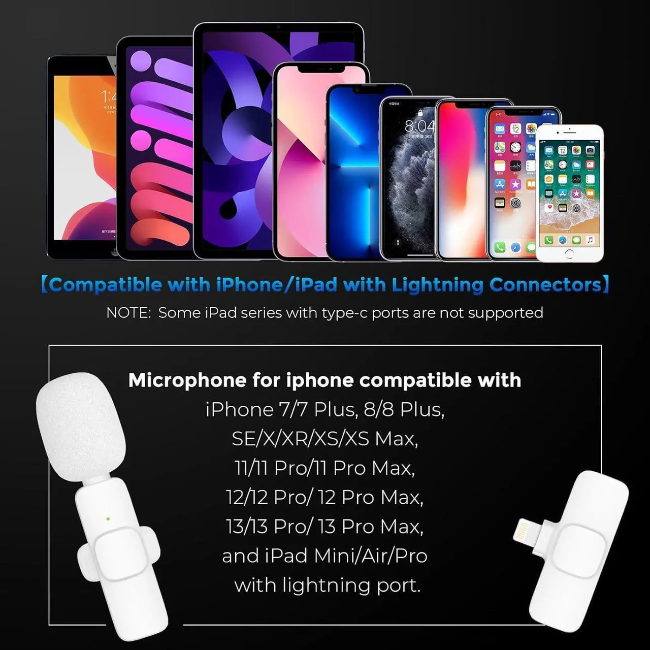 Alt view image 4 of 6 - Wireless Lavalier Microphone for iPhone iPad, Mini Lapel Wireless Microphone for Video Recording, TikTok Facebook Live Steam, Youtubers, Vloggers, Interview, Clip-on Plug & Play (White)