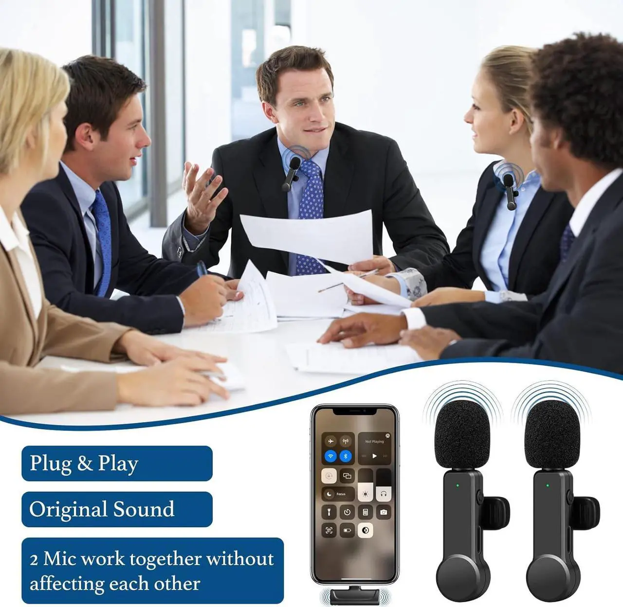 Alt view image 3 of 6 - 2Pcs Wireless Microphone for iPhone iPad, Plug-Play Wireless Lavalier Microphone for Video Recording, TikTok, YouTube, Vloggers, Auto-Sync Noise Reduction Wireless Lapel Mic