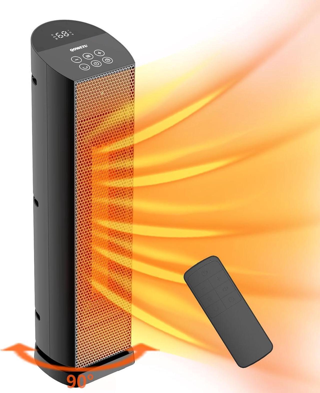 Main image of Space Heater for Indoor Use with Remote - 90° Oscillating Tower Electric Heater, 24 Inchs, 12H Timer, 1500W Quiet PTC Ceramic Heating with Thermostat, Fast Safety Heat for Office, Home, Bedroom