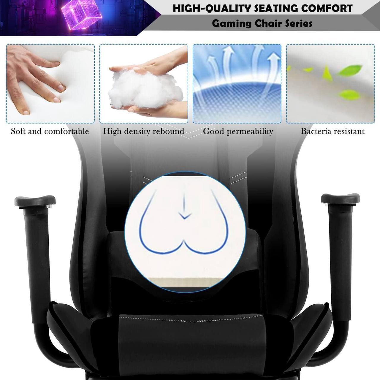 Alt view image 5 of 7 - Massage Gaming Chair with Footrest - Ergonomic PC Office Chair with Lumbar Support, Headrest, Armrest - High Back PU Leather Recliner, Heavy Duty Swivel Gamer Chair, Black