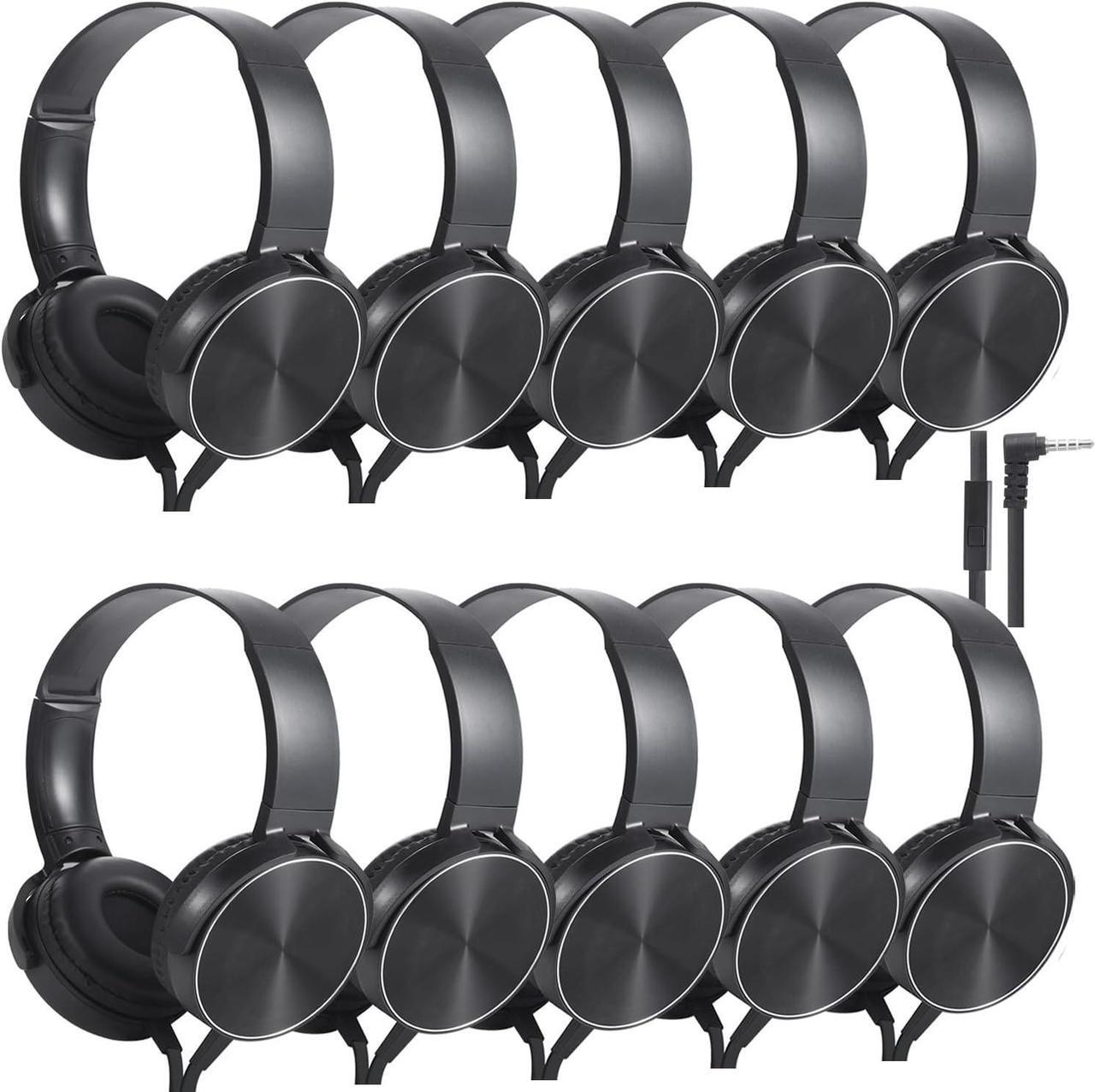 Main image of Bulk Headphones with Microphone 10 Pack for Classroom Kids, Wholesale Heavy Duty Wire Headsets with Mic Class Set for School Students Teen Children(HY450, Black)