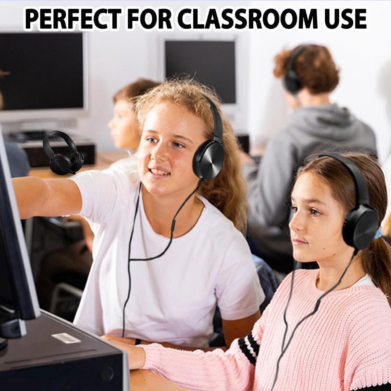 Alt view image 5 of 7 - Bulk Headphones with Microphone 10 Pack for Classroom Kids, Wholesale Heavy Duty Wire Headsets with Mic Class Set for School Students Teen Children(HY450, Black)
