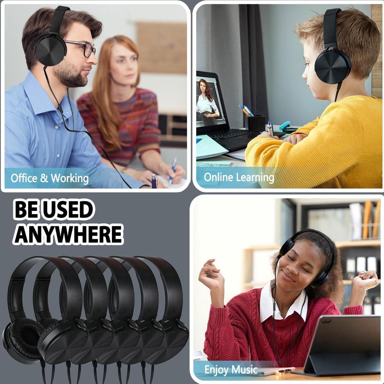 Alt view image 6 of 7 - Bulk Headphones with Microphone 10 Pack for Classroom Kids, Wholesale Heavy Duty Wire Headsets with Mic Class Set for School Students Teen Children(HY450, Black)