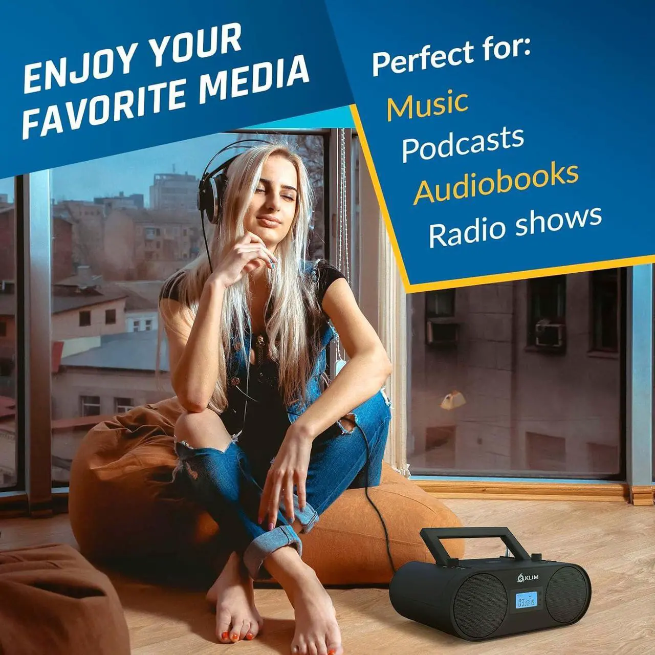 Alt view image 4 of 7 - Boombox B4 CD Player Portable Audio System - NEW - AM/FM Radio with CD Player MP3 Bluetooth AUX USB - Wired & Wireless Mode Rechargeable Battery - Remote Control Autosleep Digital EQ