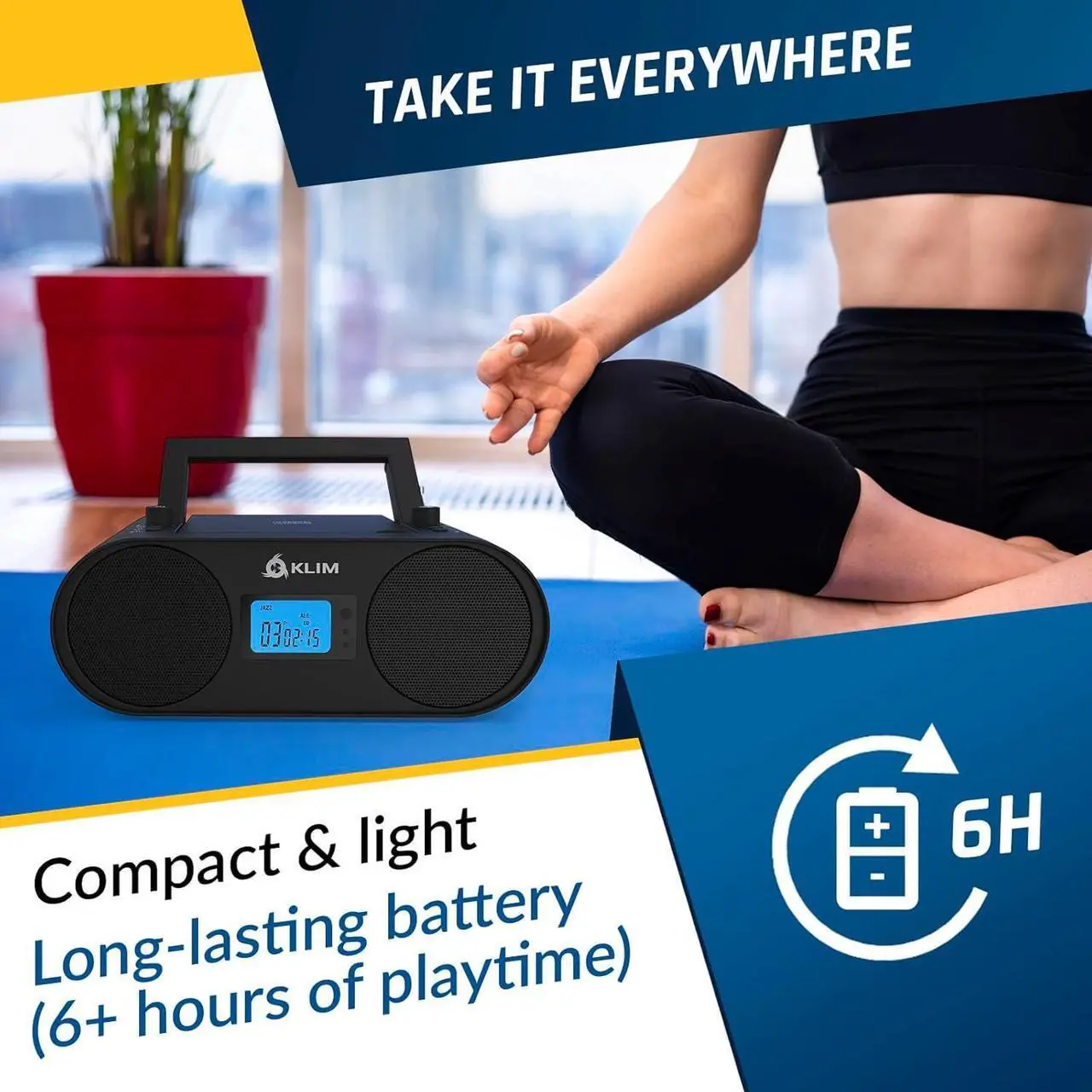 Alt view image 5 of 7 - Boombox B4 CD Player Portable Audio System - NEW - AM/FM Radio with CD Player MP3 Bluetooth AUX USB - Wired & Wireless Mode Rechargeable Battery - Remote Control Autosleep Digital EQ