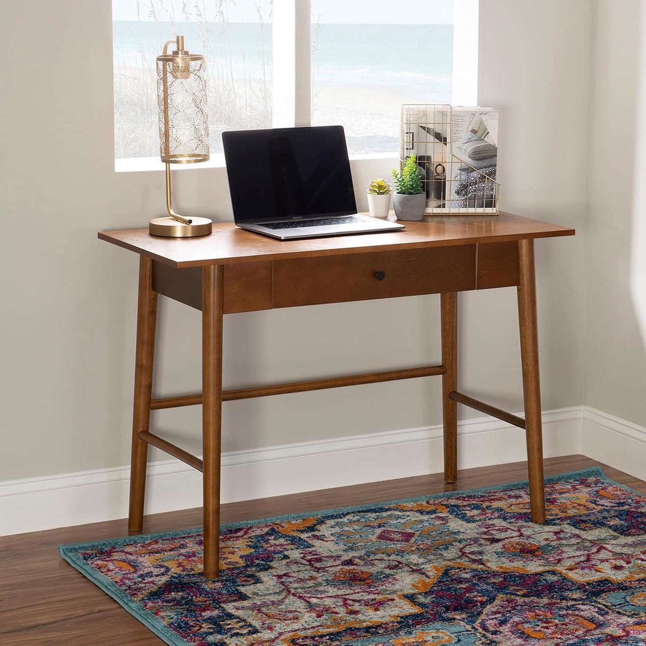 Alt view image 2 of 7 - Linon Melissa Mid-Century Walnut Desk, 42" W x 19" D x 30" H